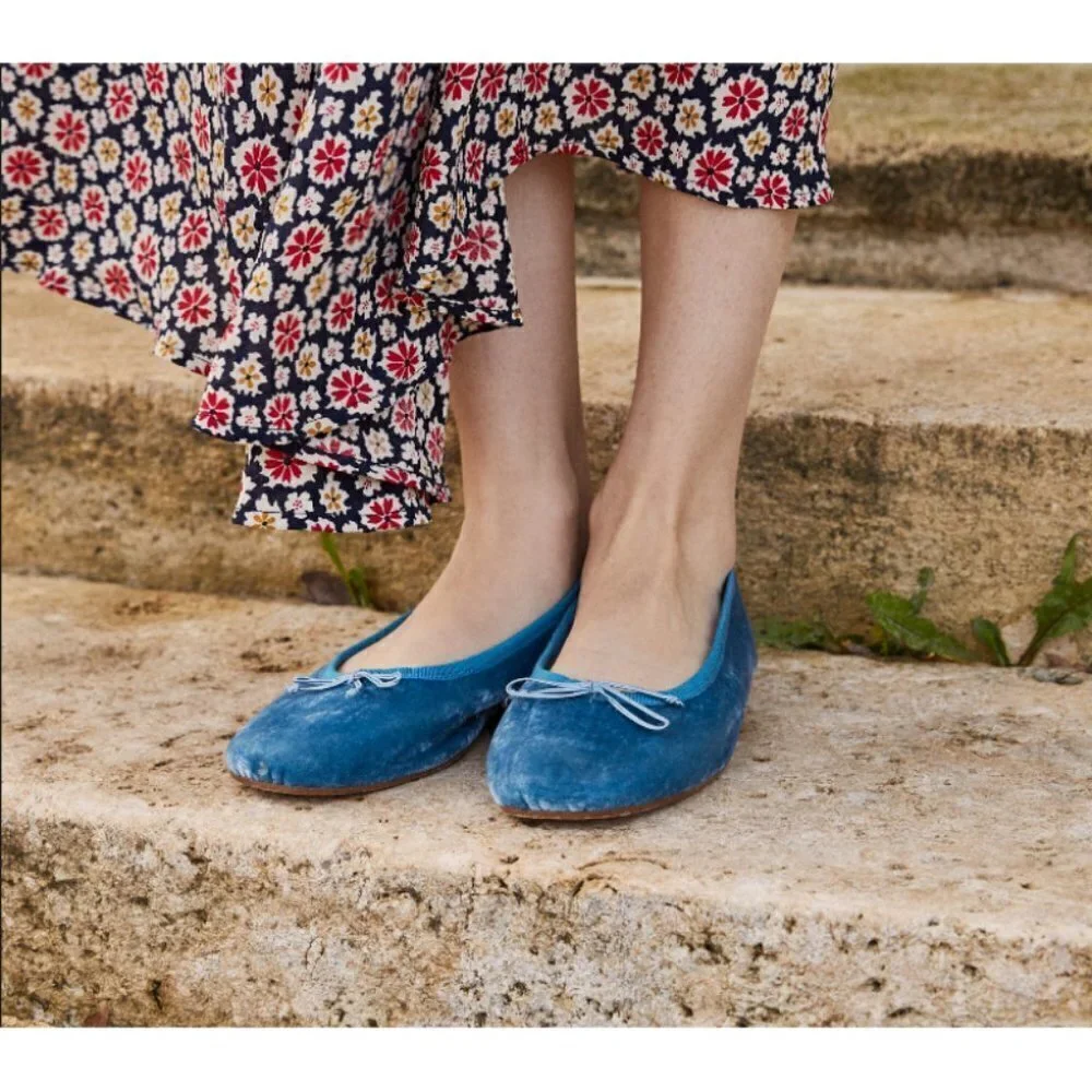 💕DOEN💕 Ballerina Slipper ~ Cerulean Blue Velvet Leather Flats EU 42 US 11 NWT - Picture 3 of 16